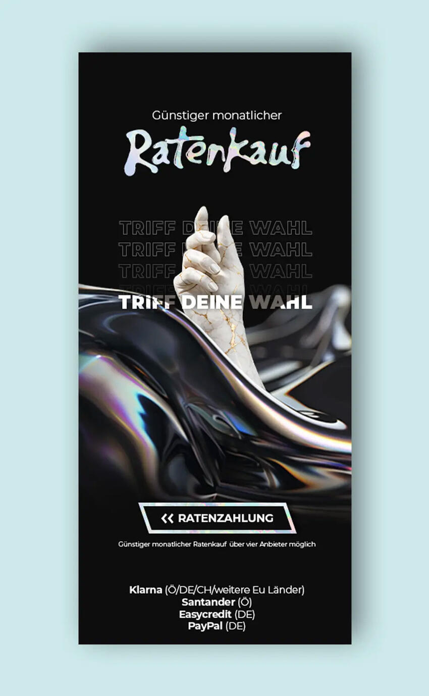 Skyscraper-Displaywerbung für eine Zahlungsaktionskampagne mit moderner Typografie und Produktmarketing