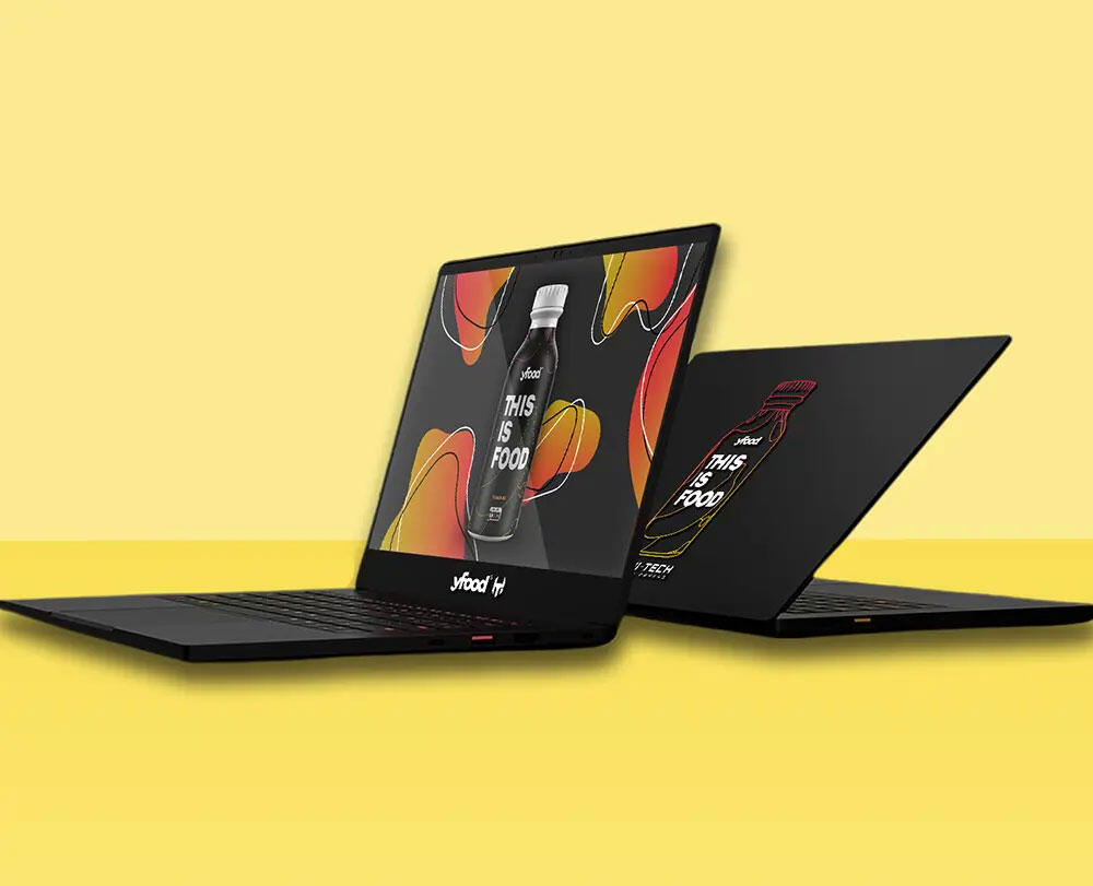 Marketingvisuals und Stickerdesign für eine Getränkemarken-Kampagne mit Produkt-Mockups und Werbegrafiken der Marke