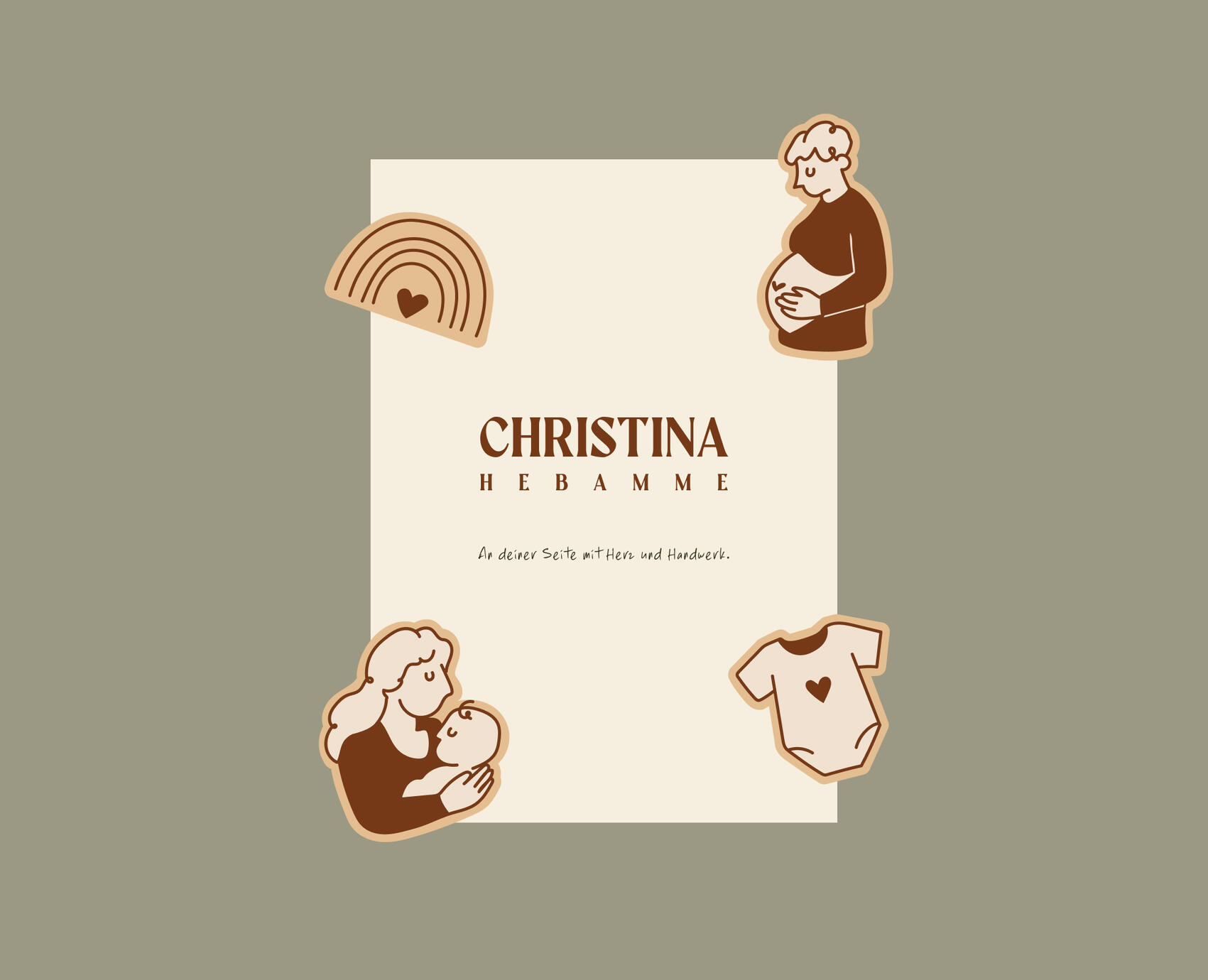 Brand-Identity-Design für eine Hebamme, einschließlich Logo-Design, Verpackungs-Mockups, Geschäftsausstattung und Lifestyle-Branding-Elementen